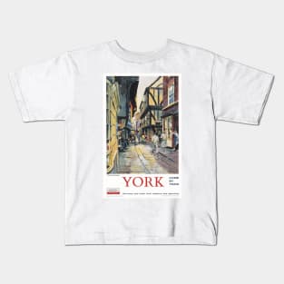 The Shambles, York - BR,NR - Vintage Railway Travel Poster - 1962 Kids T-Shirt